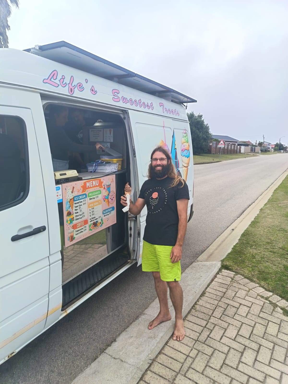 Happy customer with an ice cream cone